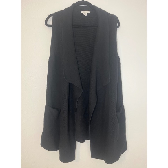 H&M Black Sleeveless Cardigan Vest Draped Open Front Size Medium Large M/L - Picture 1 of 3